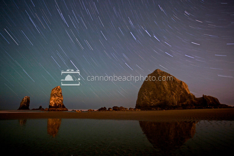 Star Trails Over Haystack Rock, Cannon Beach, Oregon