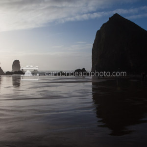 Haystack Rock and Needles with Cloudy Blue Skies