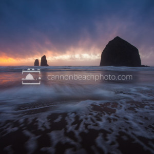 Stormy Sunset in Blues at Haystack Rock