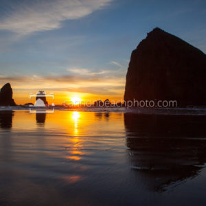 Haystack Rock Silhouetted at Sunset
