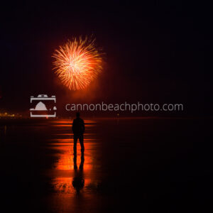 Oregon Coast Fireworks Show, Man Silhouetted