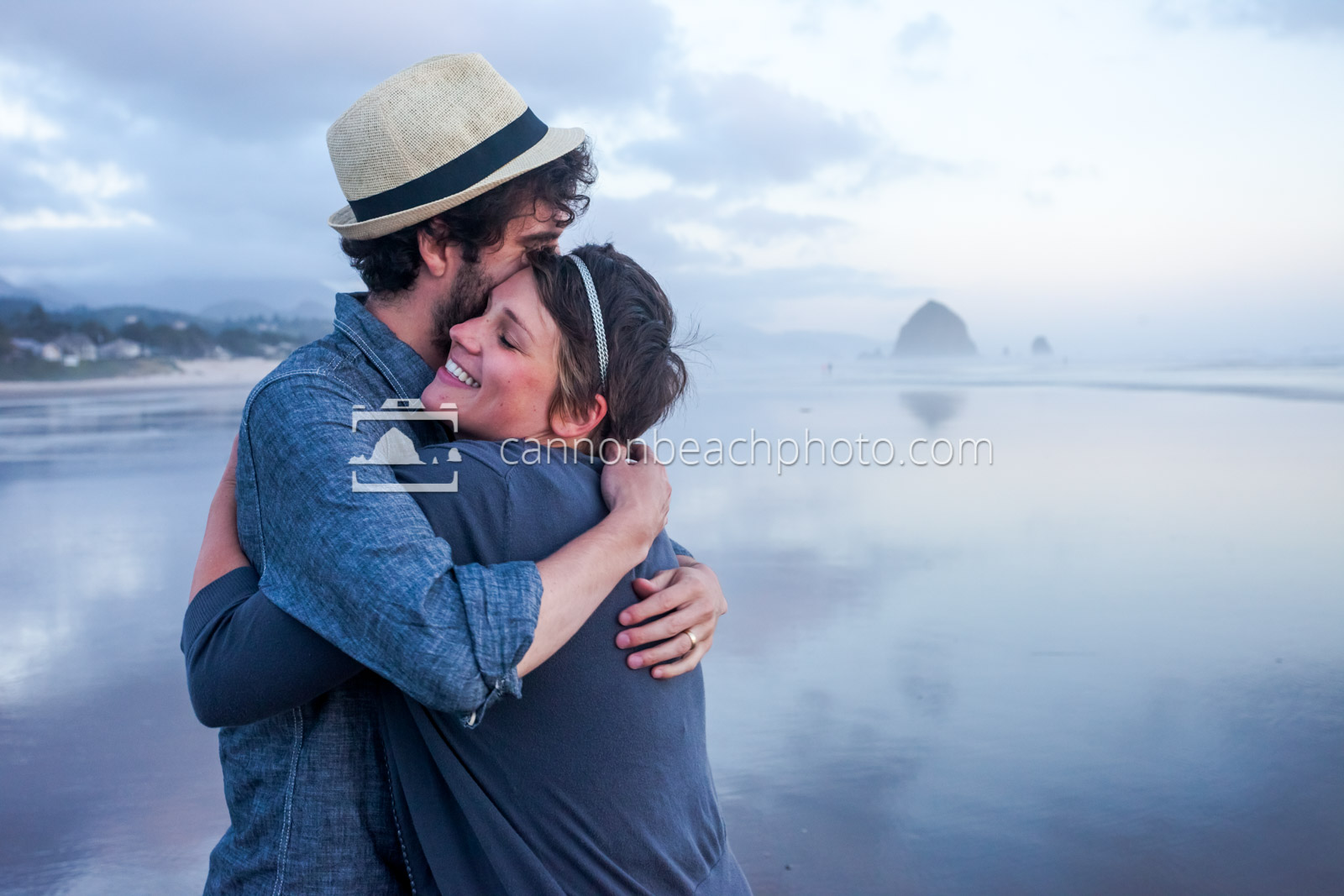 Couple Hugging in Cannon Beach