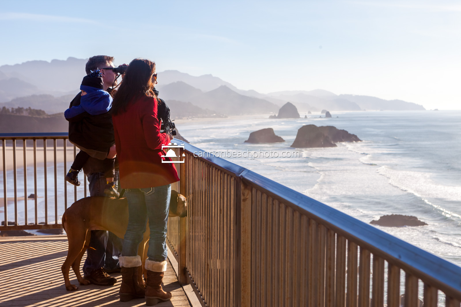 Family taking in the Winter View at Ecola State Park