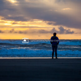Woman Watching Sunset in Cannon Beach 1